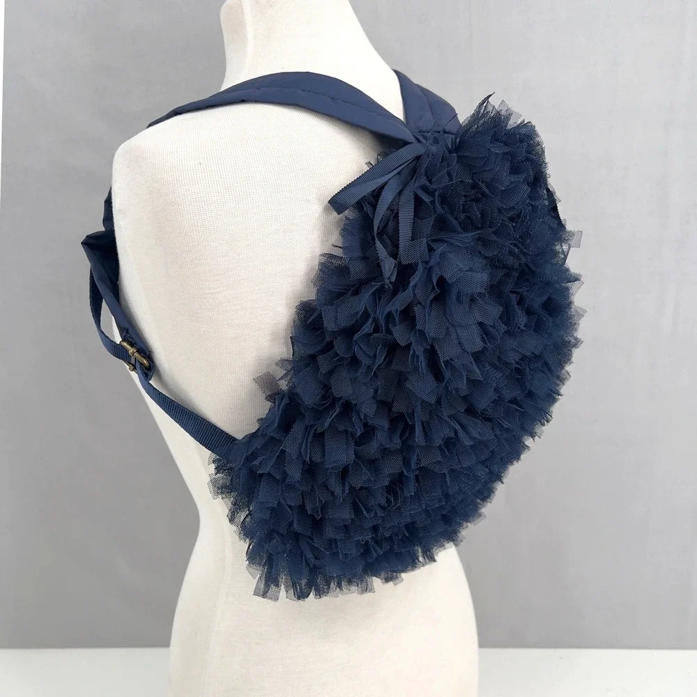 J Crew Crewcuts Tulle Ruffle Drawstring Backpack‎ Navy Blue Whimsical Fairycore